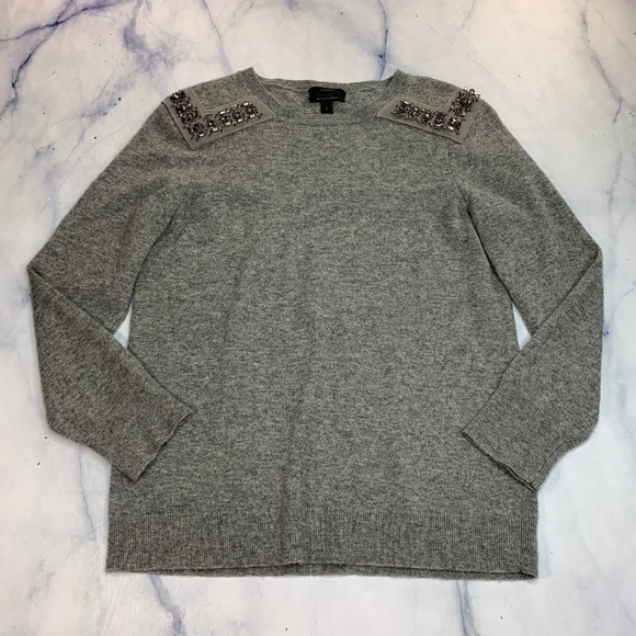 J. Crew Cashmere Blend Jeweled Shoulder Sweater - Picture 4 of 8
